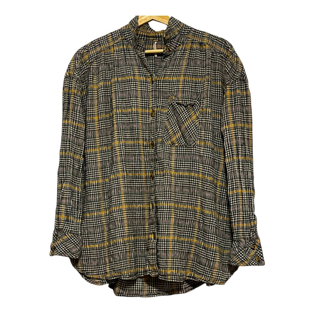 FREE PEOPLE Break My Stripe Plaid Shirt In Black